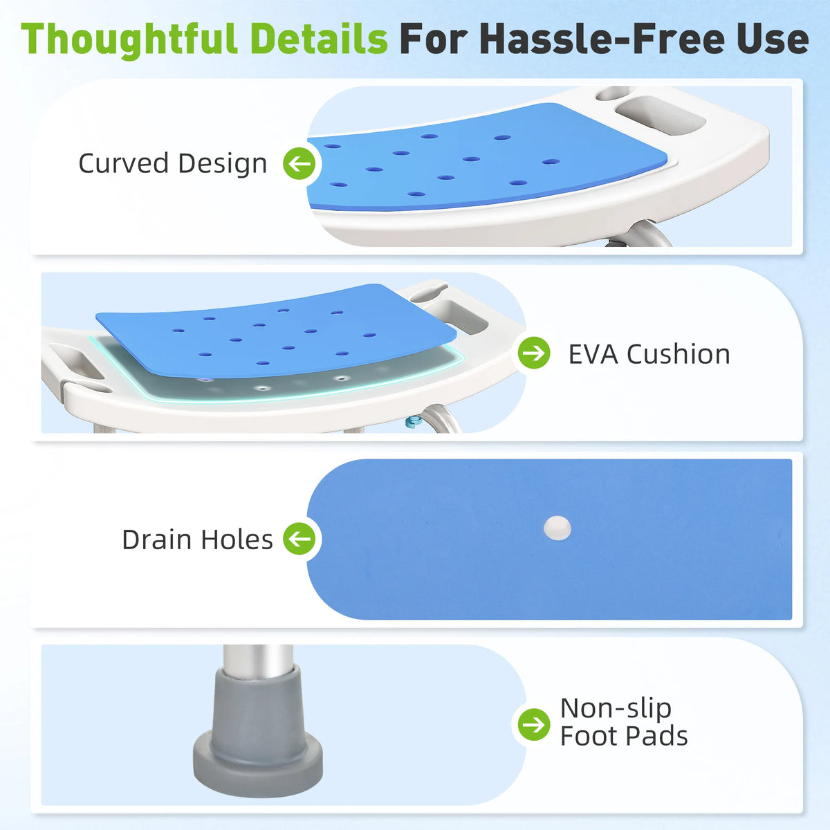 HOMCOM Adjustable Curved Bath Stool With Handles For Shower Safety