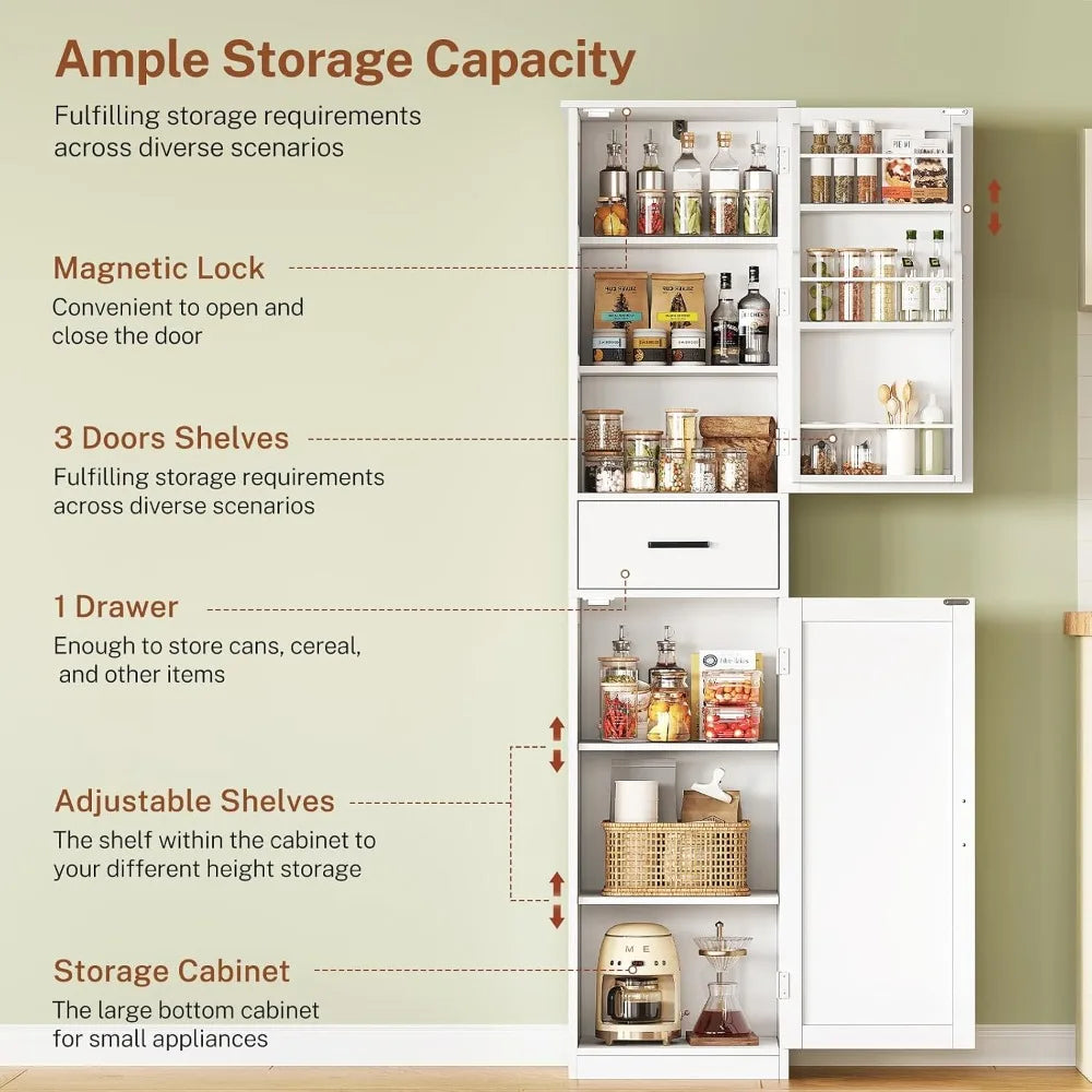 Tall Narrow Storage Cabinet With 3 Doors And Drawer