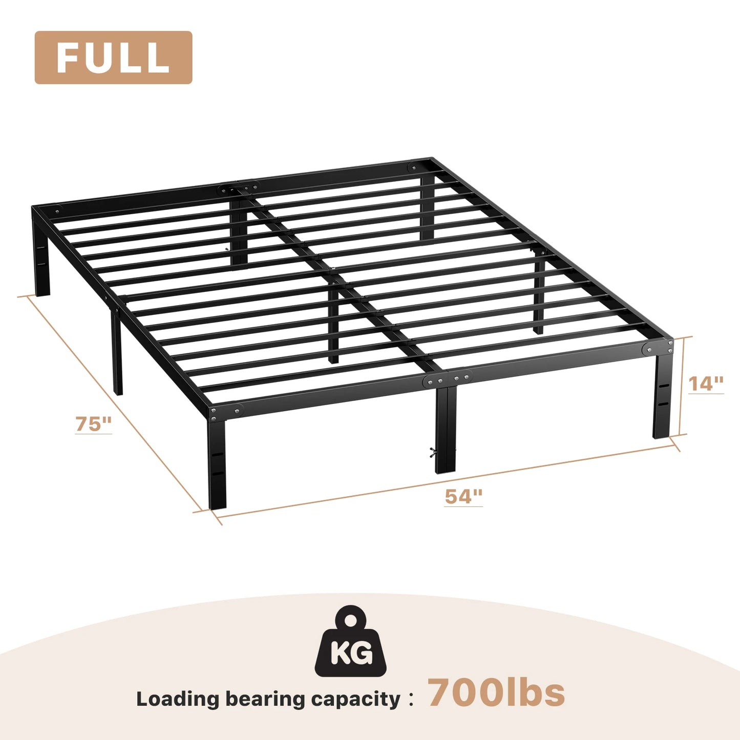 JHK Basic Metal Bed Frame with Storage and Sturdy Slats