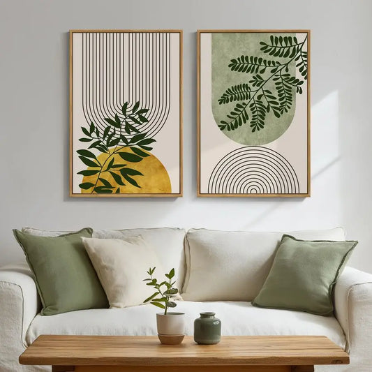 Boho Wall Art Set of 2 Botanical Geometric Canvases