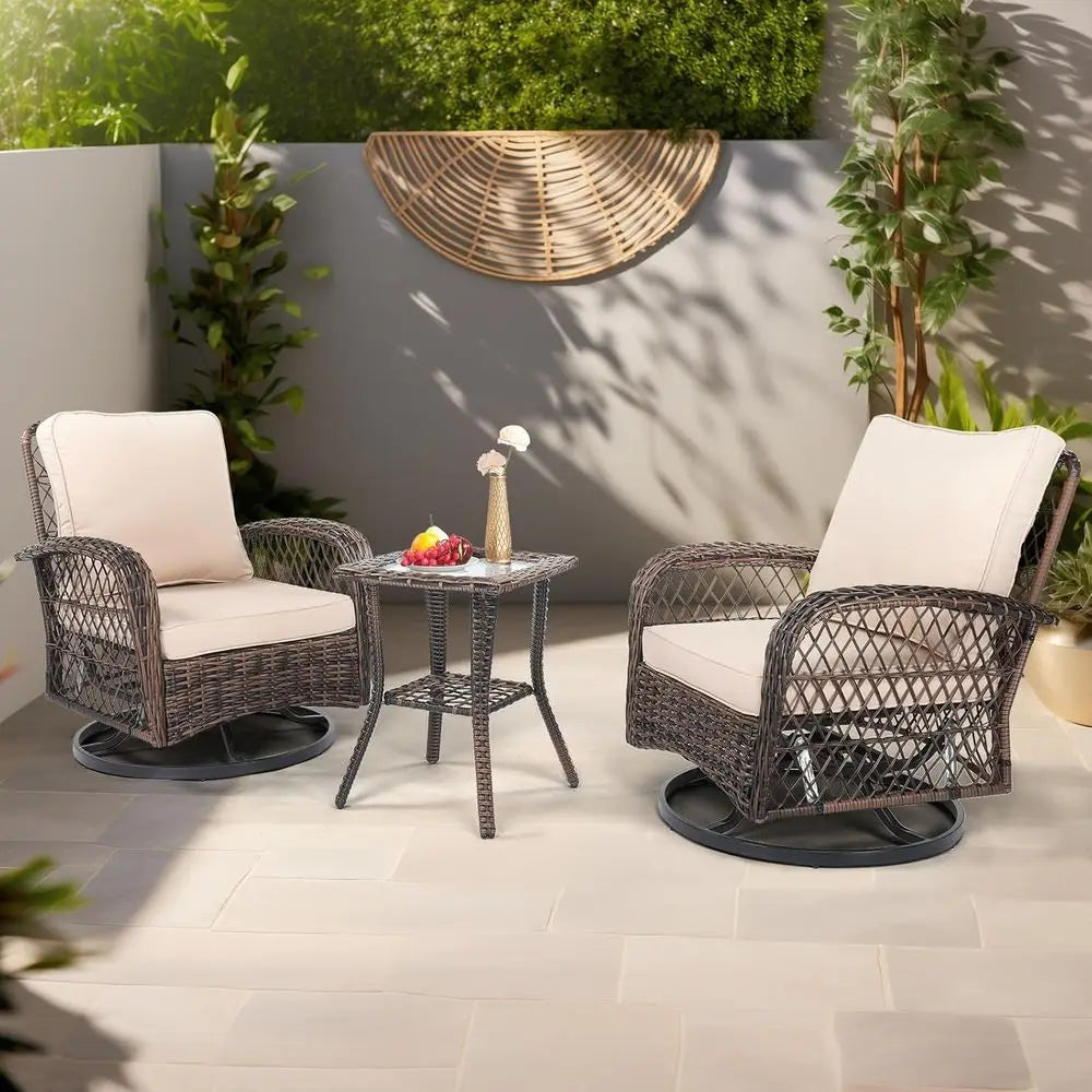 Three-Piece Outdoor Patio Bistro Set With Swivel Chairs And Table