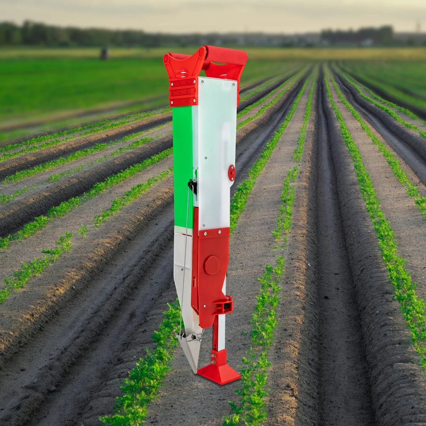 Manual Single Tube Seeder - Adjustable Height & Depth Standing Garden Planter Tool - Soil Planting Set for Vegetables/Flowers