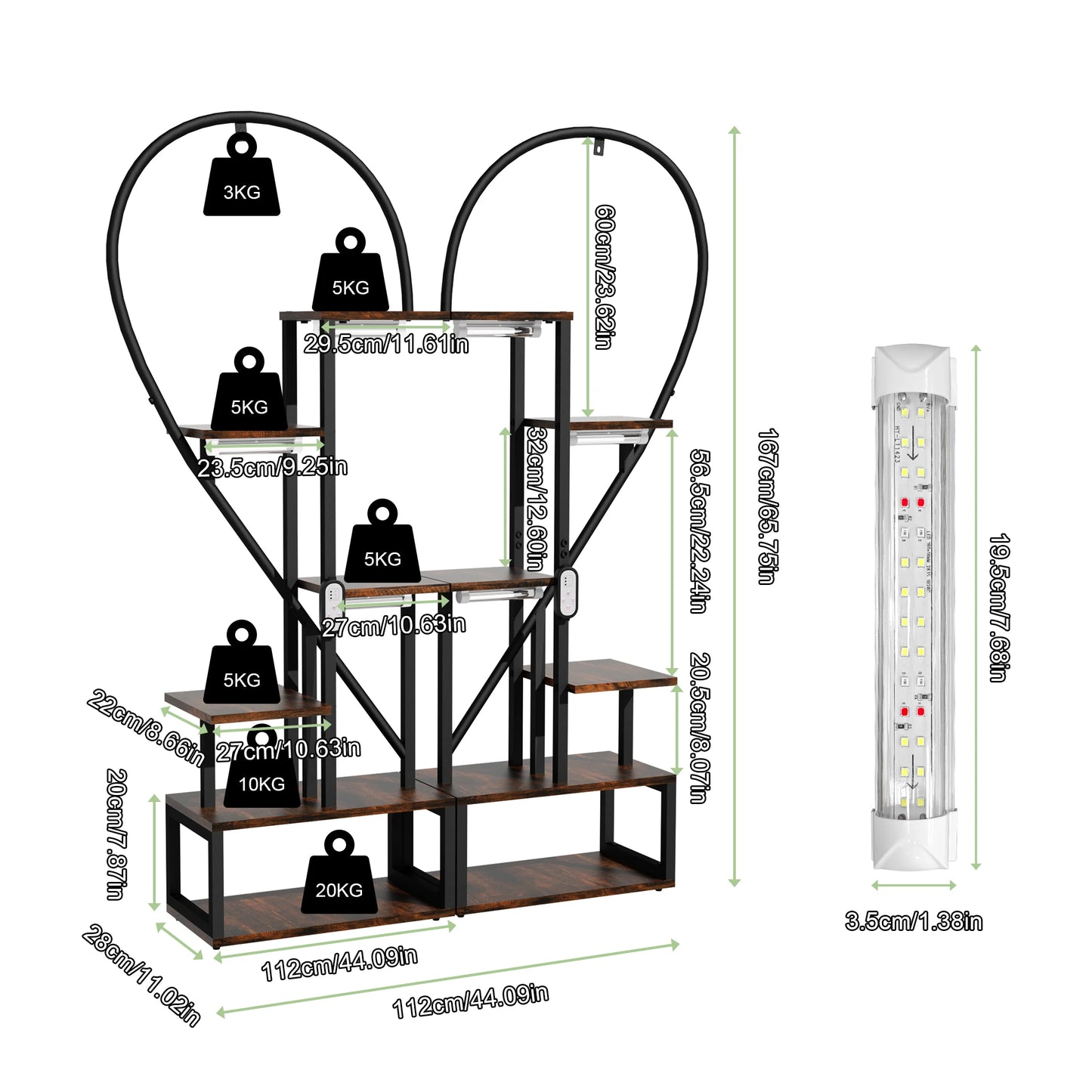 Wisfor 6 Tier Wood And Metal Plant Display Rack With Grow Lights