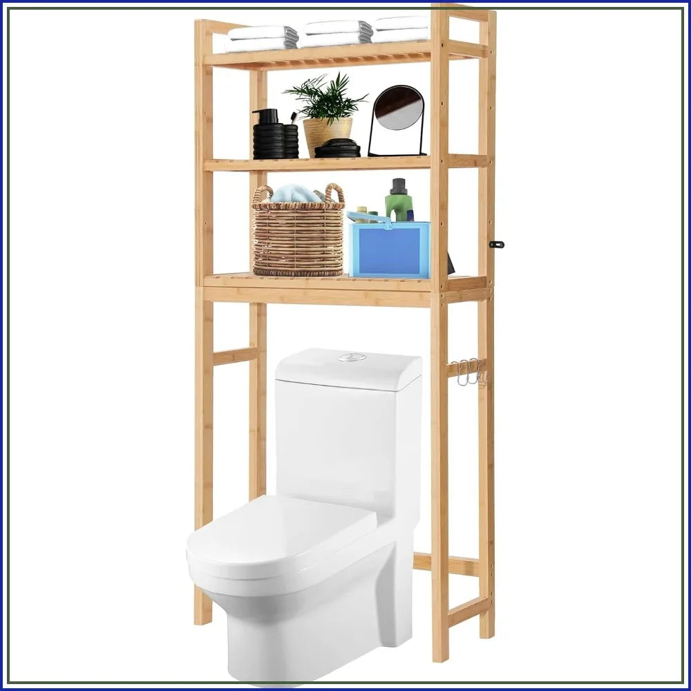 Over Toilet Bamboo Storage Shelf 3 Tier Freestanding Bathroom Organizer