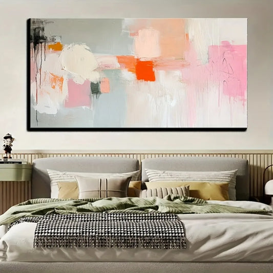 Canvas Wall Art Abstract Painting In Pine Wood Frame For Interior Decor