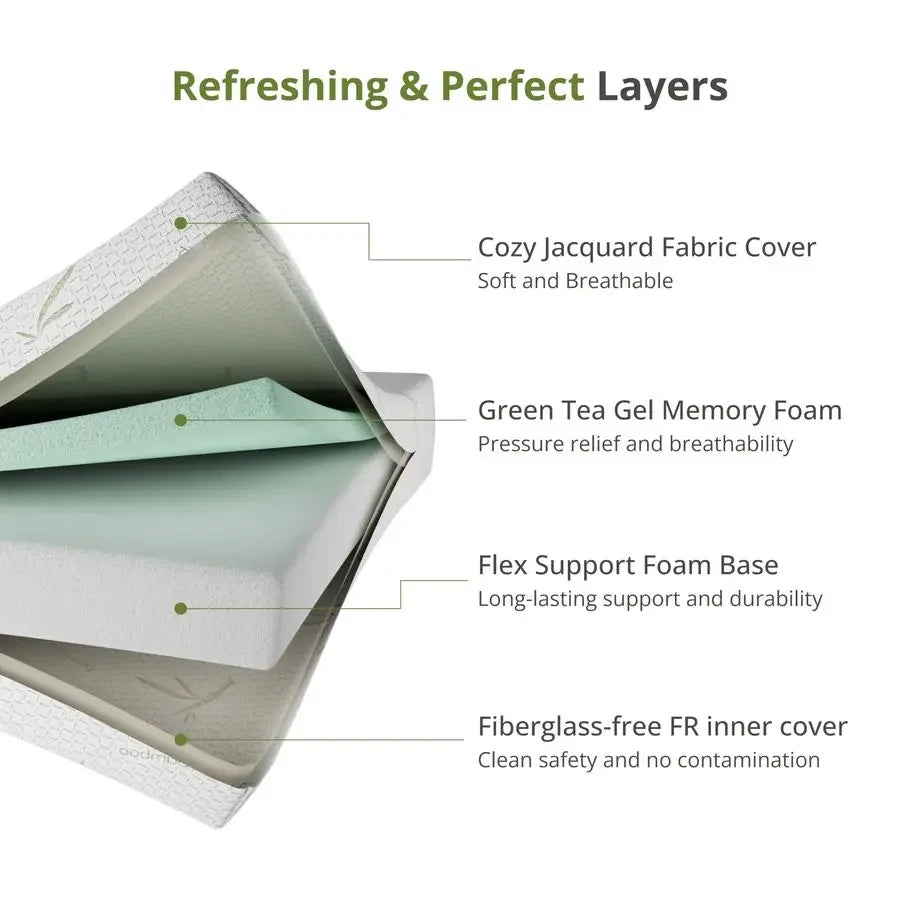 XMSJ Cooling Green Tea Gel Memory Foam Mattress Medium Firm
