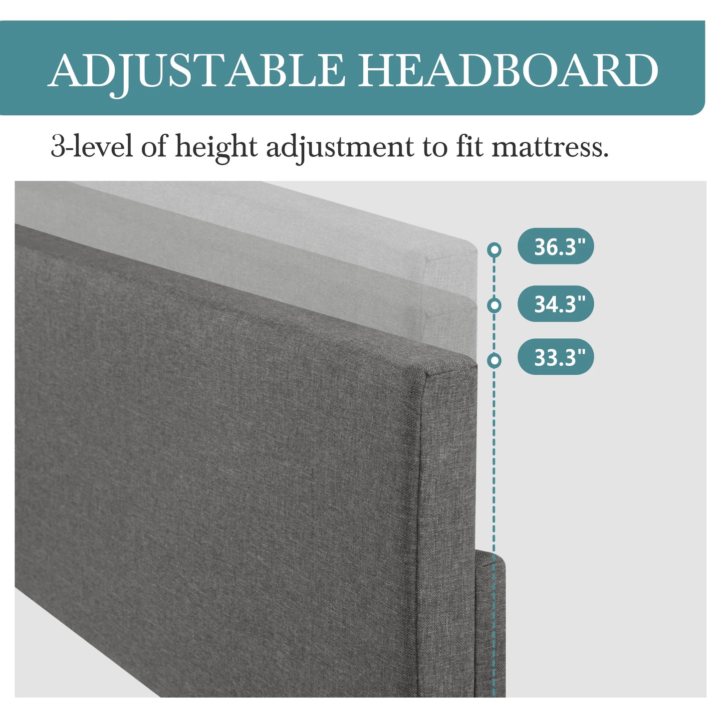 HOOMIC Upholstered Bed Frame With Adjustable Headboard And Linen Fabric