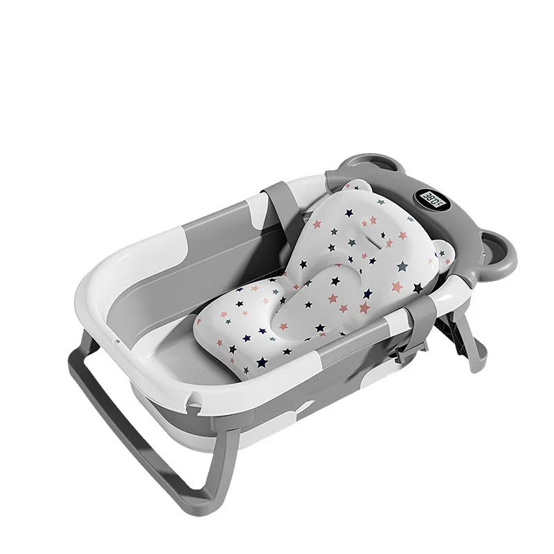 Portable Foldable Baby Bathtub With Thermometer, Cushion And Drain Hole