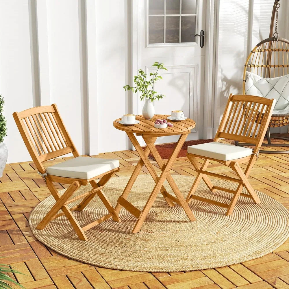 XIUWO Folding Outdoor Dining Chairs With Cushions Bamboo Frame