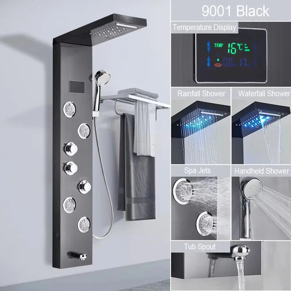 MYQualife LED Rainfall Waterfall Shower Panel With Triple Handle Controls