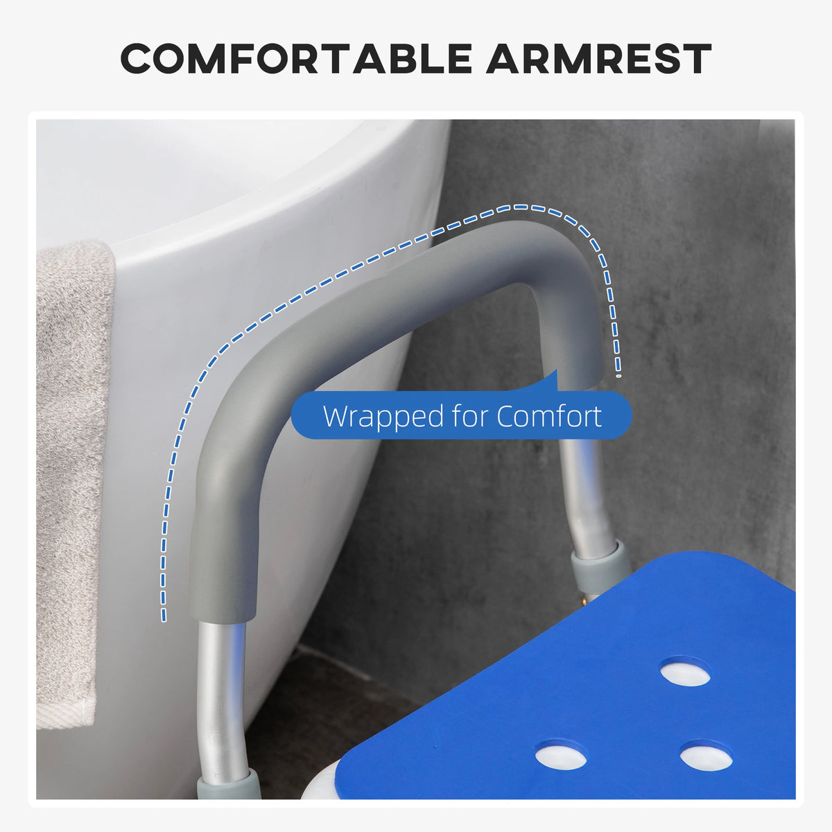 HOMCOM Adjustable Padded Shower Chair with Arms and Supportive Back