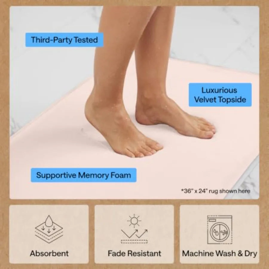 Memory Foam Bath Mat Absorbent Velvet Machine Washable Bathroom Rug