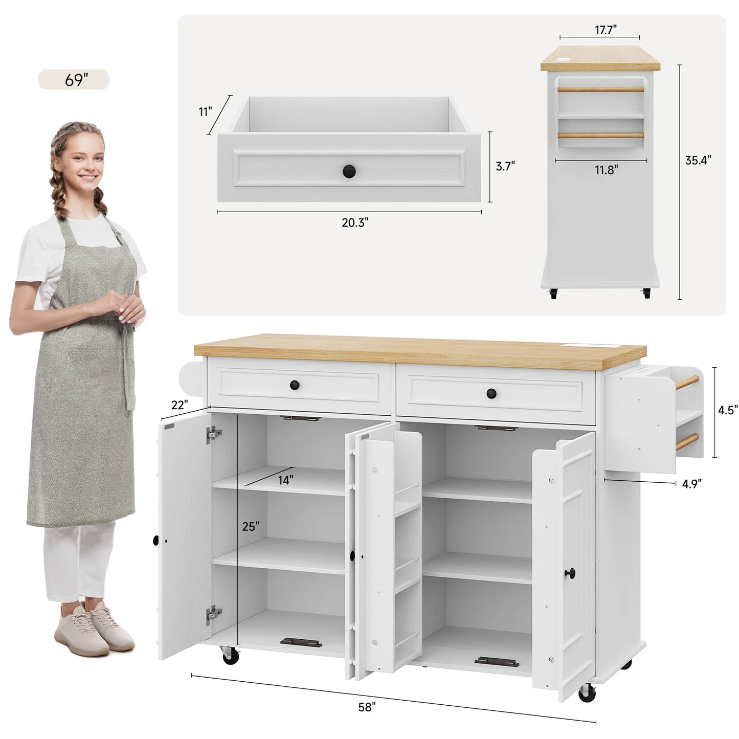 Mobile Kitchen Island With Drop Leaf Power Outlet Spice Rack