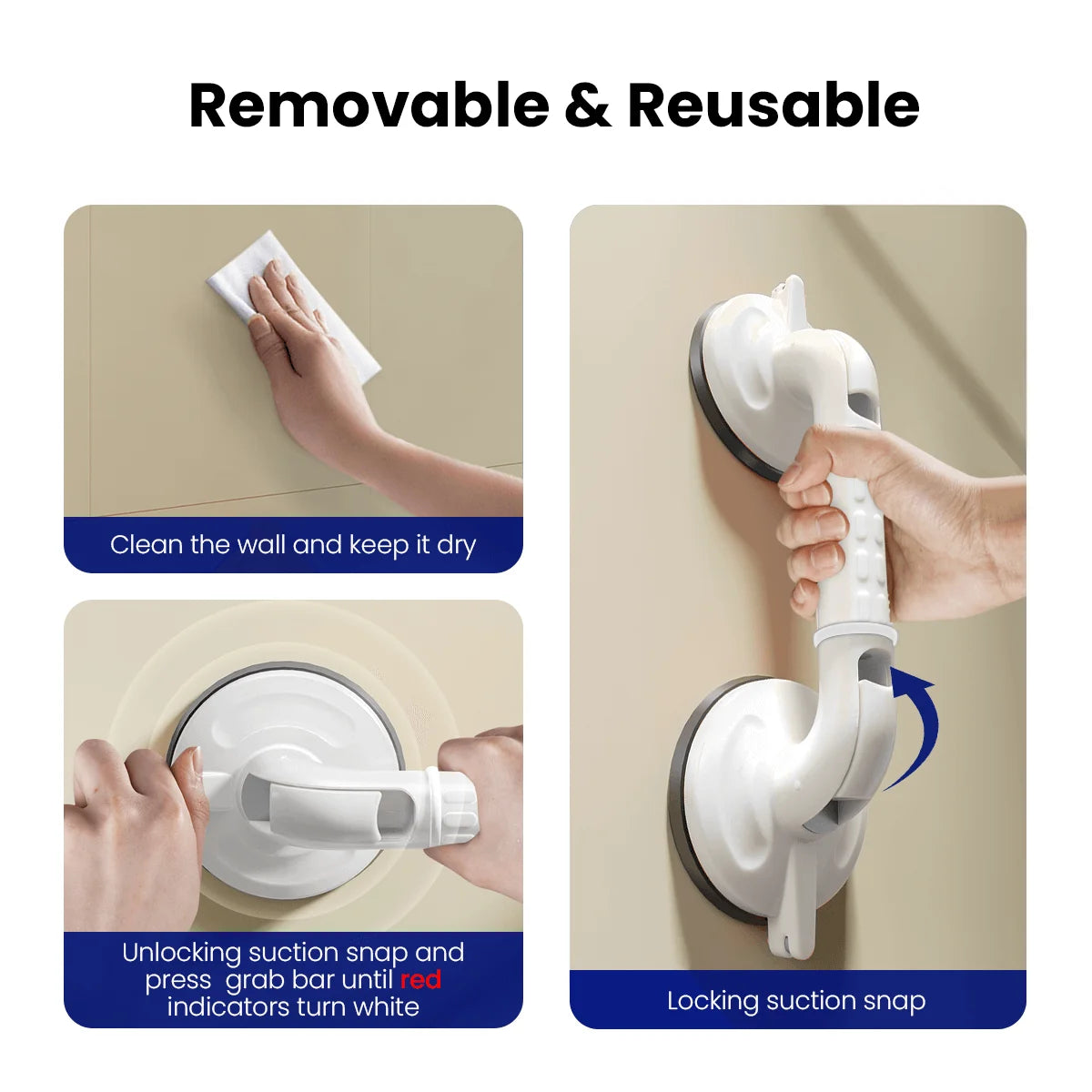 YF61 Heavy Duty Shower Grab Bar With Strong Suction Cups