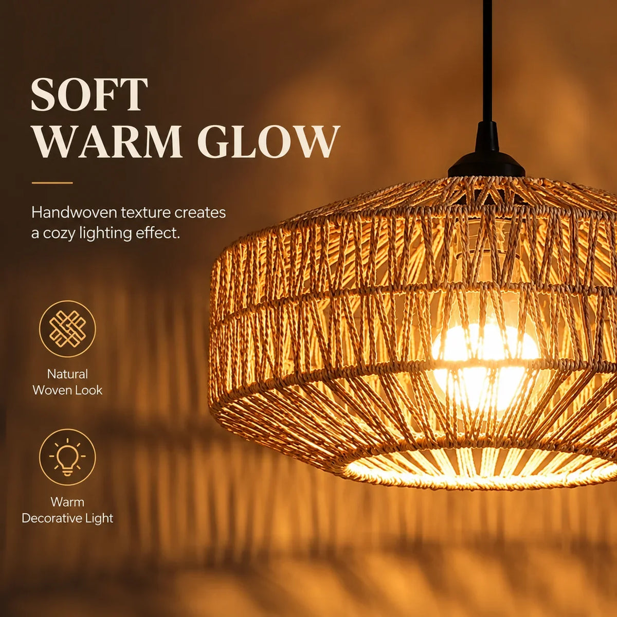 JOYINLED Boho Woven Paper Rope Pendant Light Ceiling Fixture
