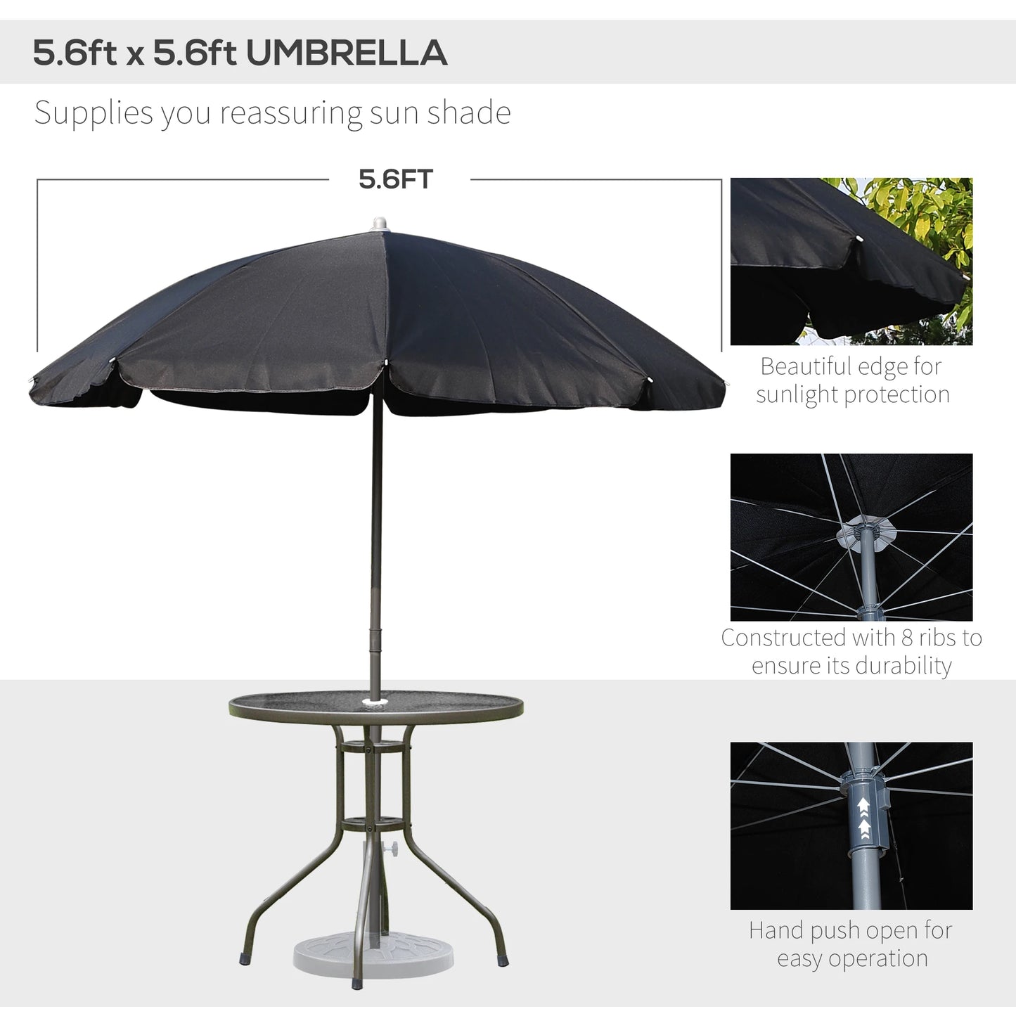 Outsunny 6 Piece Patio Dining Set With Umbrella And Glass Table