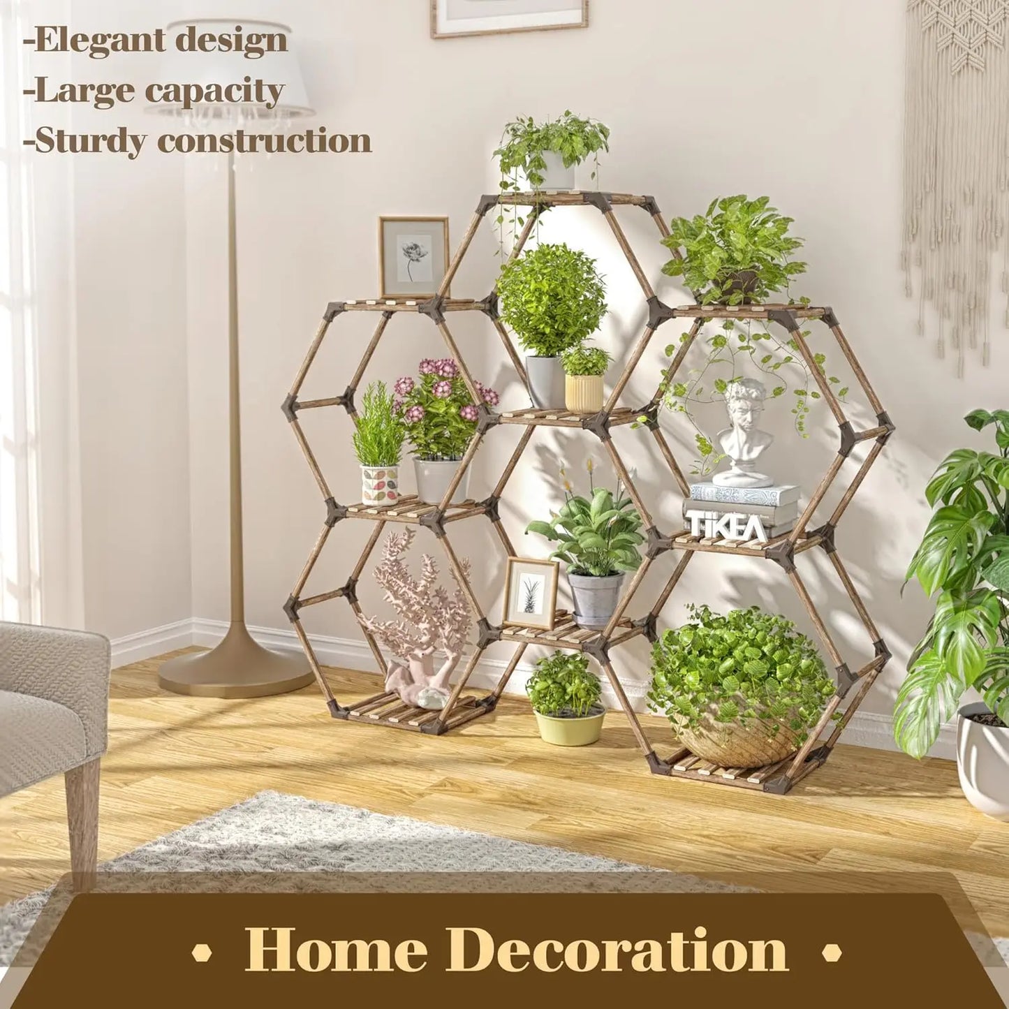 Hexagonal Plant Stand SixTier Wood Shelf For Indoor Outdoor Use