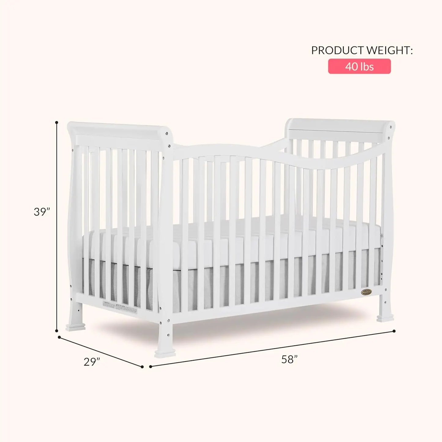 7-In-1 Convertible Baby Crib Greenguard Gold Pinewood