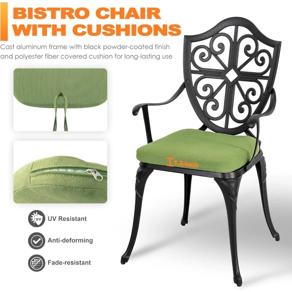 Outdoor 3-Piece Cast Aluminum Bistro Set With Cushions Umbrella Hole