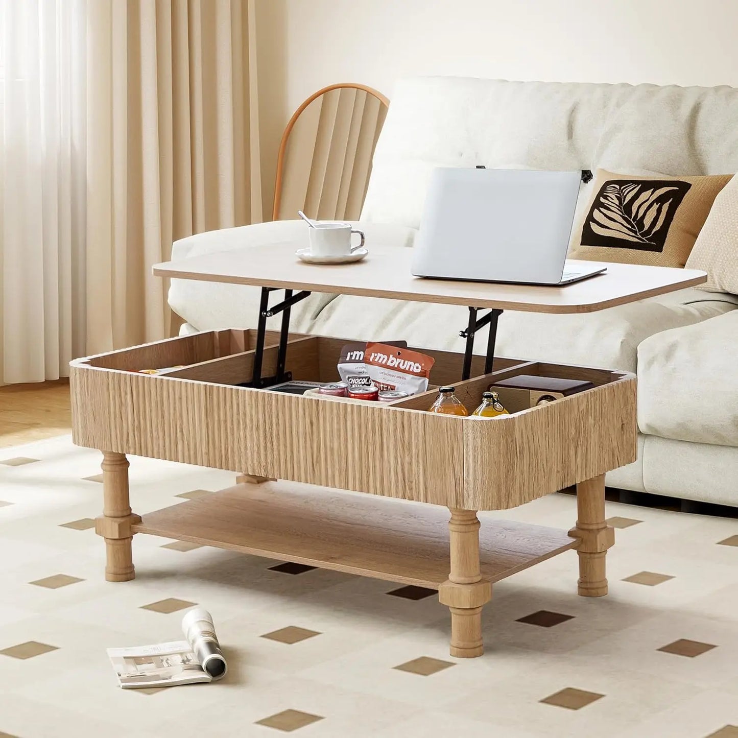 Modern Farmhouse Oval Coffee Table With Storage For Living Room