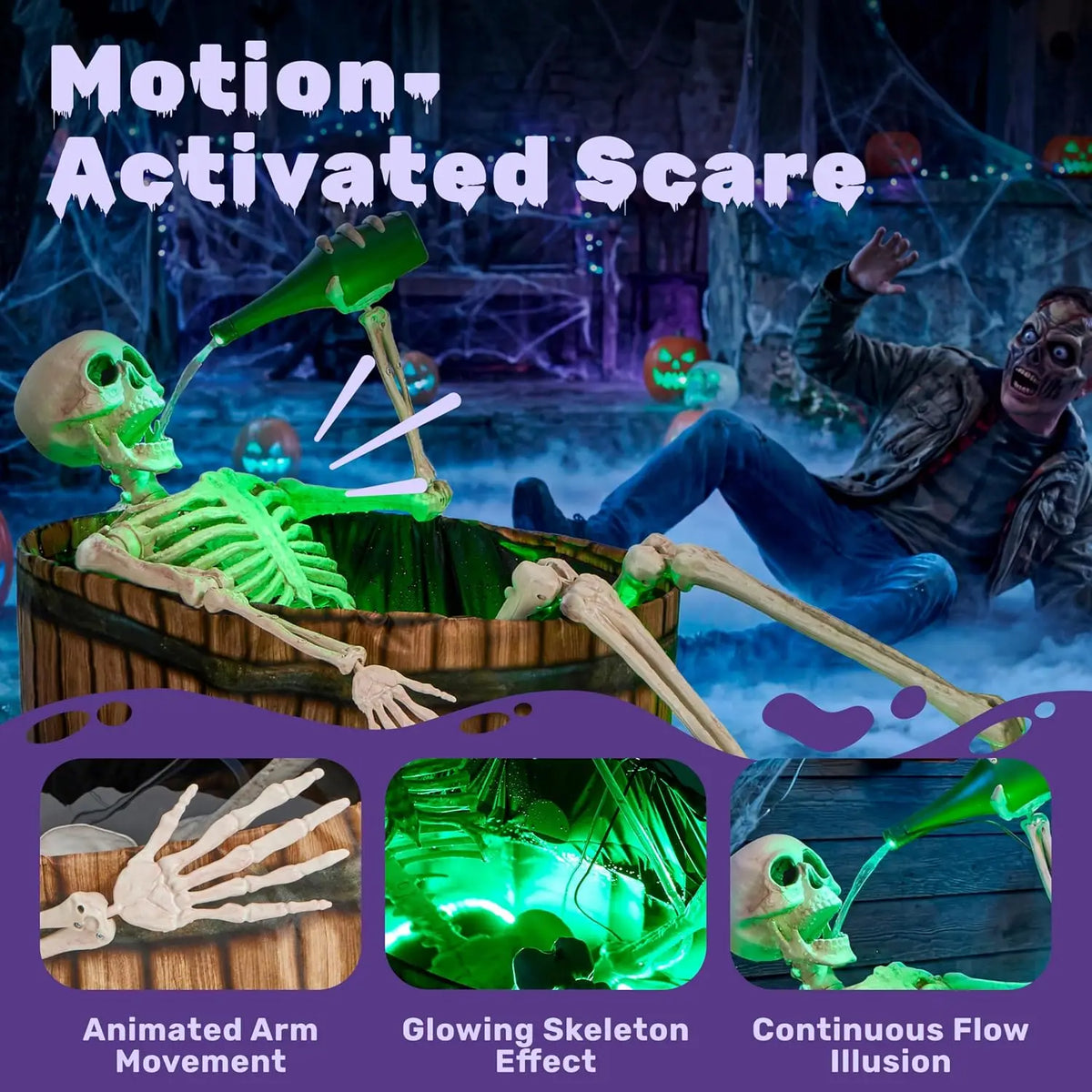 Halloween Animatronic Skeleton With Endless Pouring Effect and Spooky Sounds
