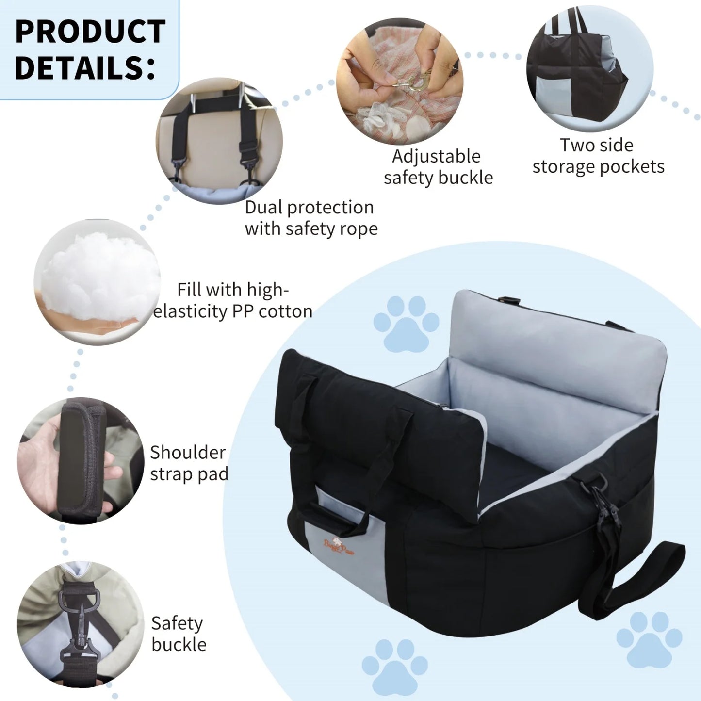 BINGOPAW Dog Car Seat For Small Dogs Washable Carrier Bed