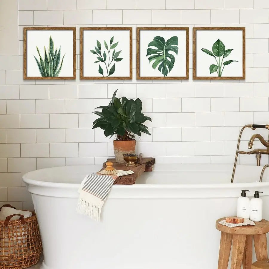 Framed Botanical Wall Art For Bathroom Minimalist Plant Print