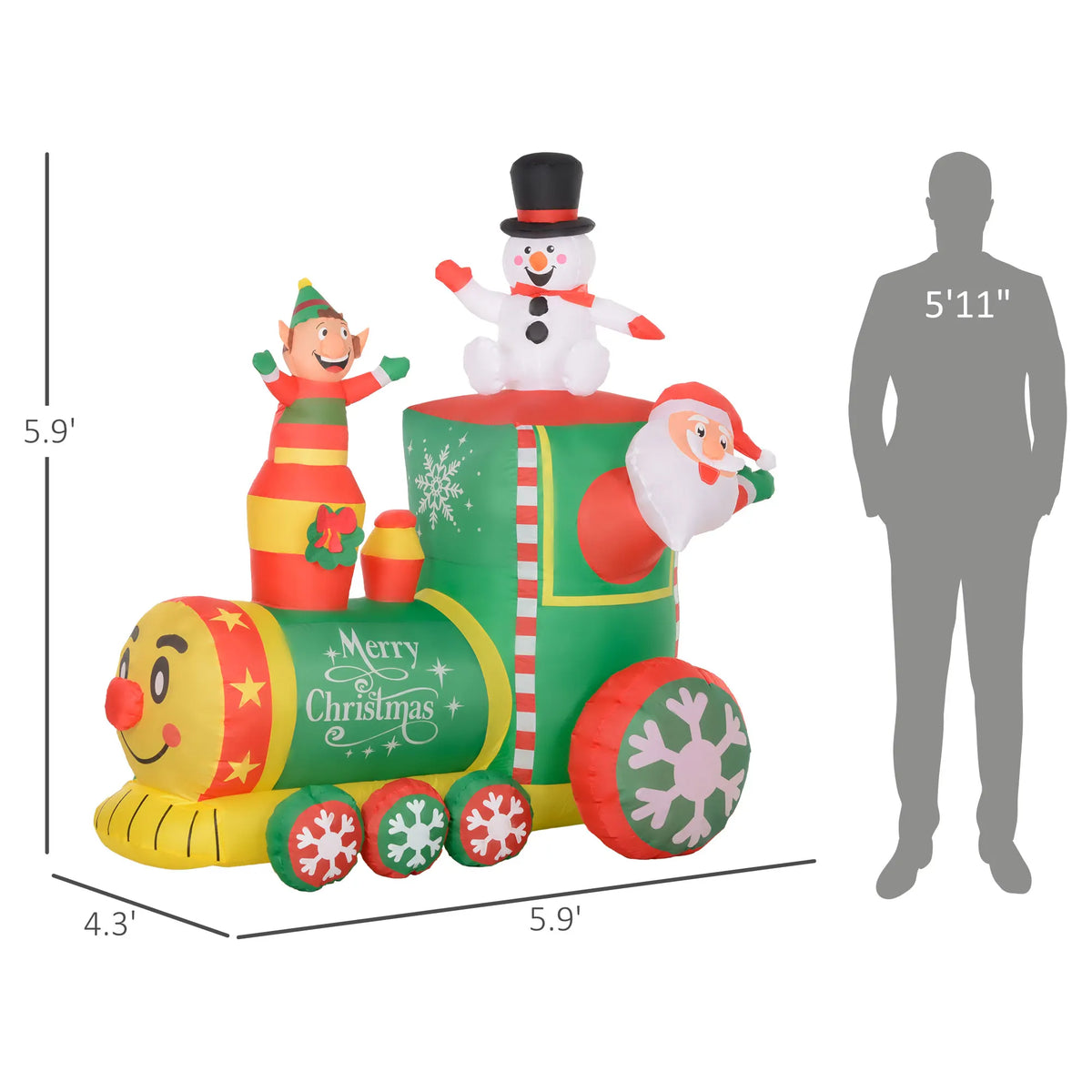 Outsunny Inflatable Christmas Train With Santa Snowman And LED Lights