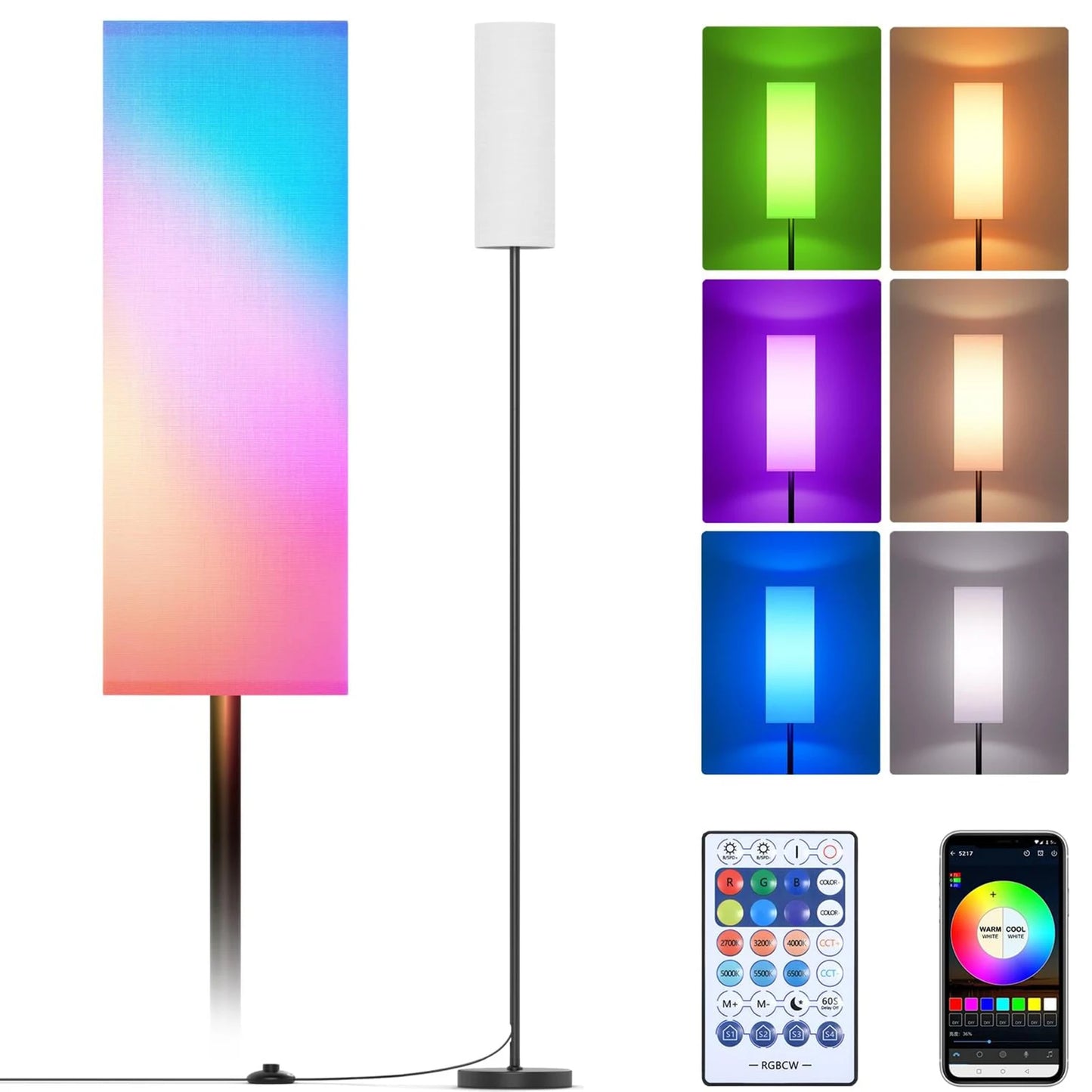 Modern RGB Floor Lamp Standing Tall Light For Bedroom