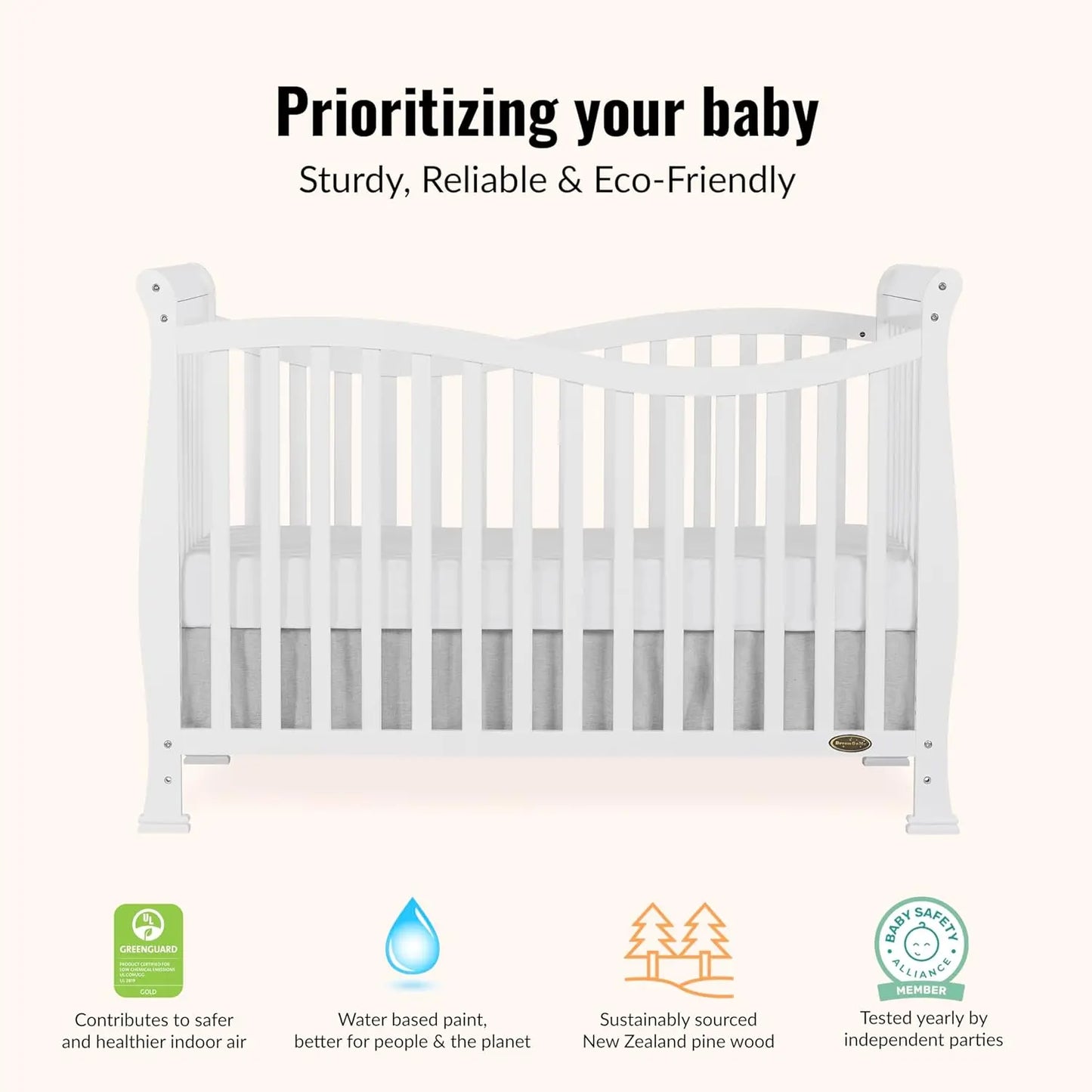 7-In-1 Convertible Baby Crib Greenguard Gold Pinewood