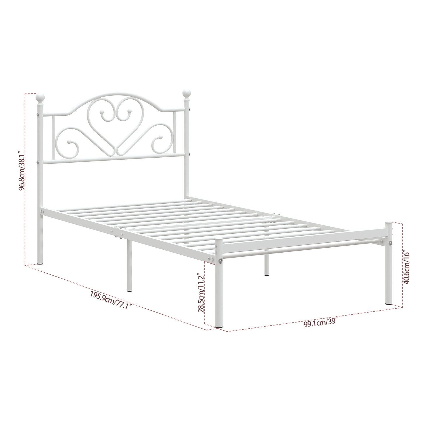 MERRONIX Heavy Duty Metal Bed Frame With Heart Shaped Headboard