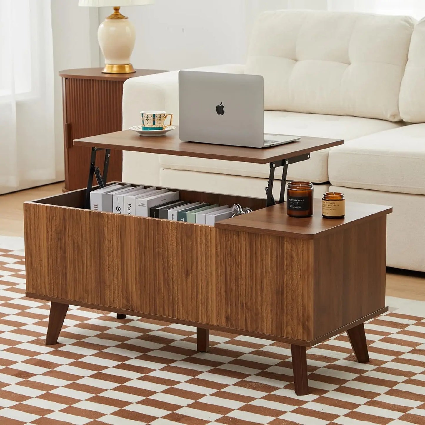 Modern Farmhouse Oval Coffee Table With Storage For Living Room