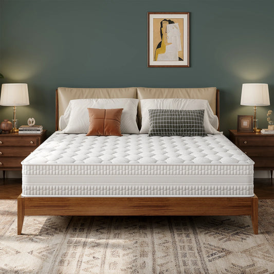 Vesgantti 10/12 in Hybrid Queen Size Mattress with Gel Memory Foam and Pocket Spring, Ergonomic & Pressure Relief, Medium Firm