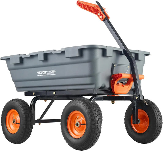XMSJ Garden Dump Cart With 2 In 1 Convertible Handle And All Terrain Wheels