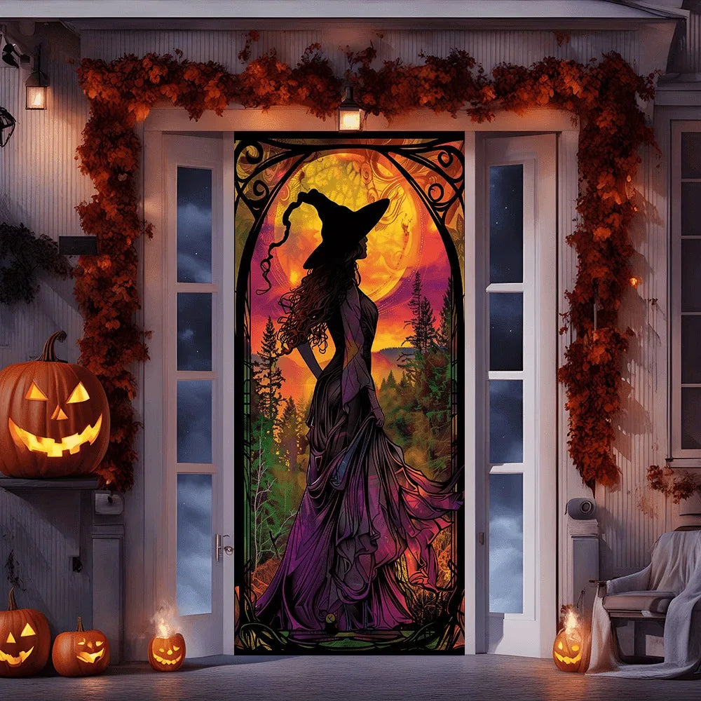 Halloween Witch Door Cover Backdrop Banner Party Decoration