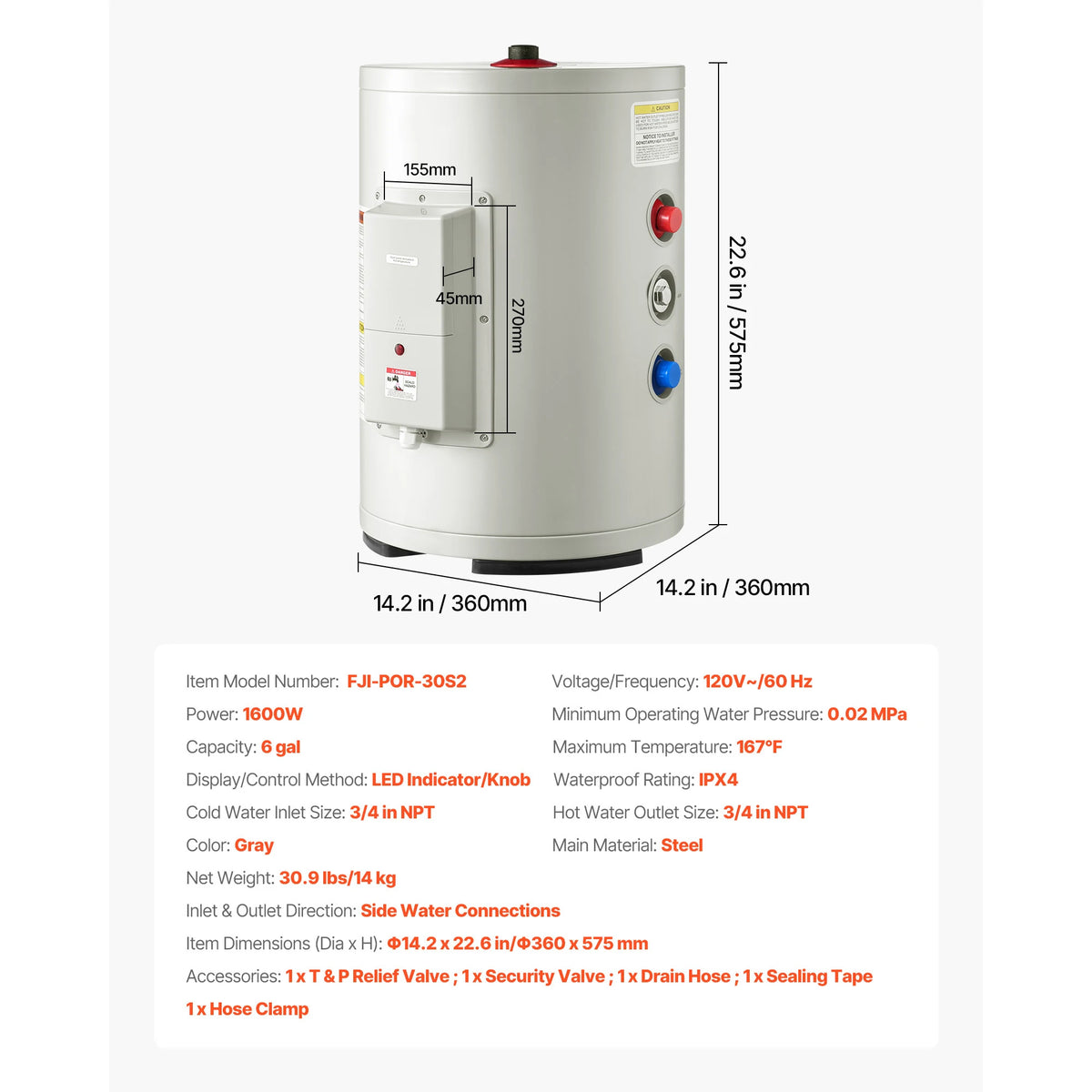 SucceBuy 6 Gallon Electric Point Of Use Tank Water Heater With Knob Control