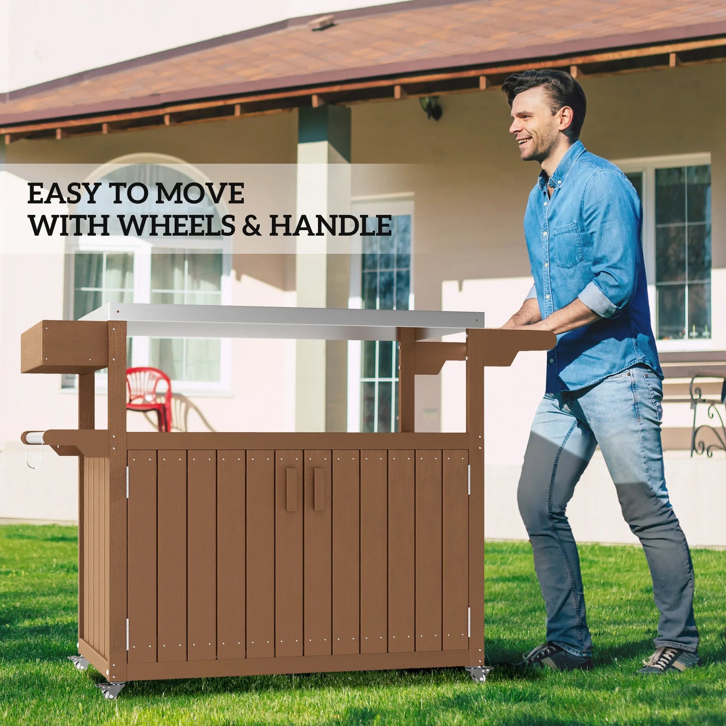 Outdoor Bar Cart With Storage HDPE Outdoor Kitchen Cart