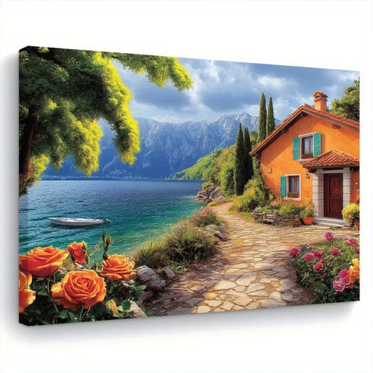 Wood Pine Frame Interior Art Mural Cottage Lake House Canvas