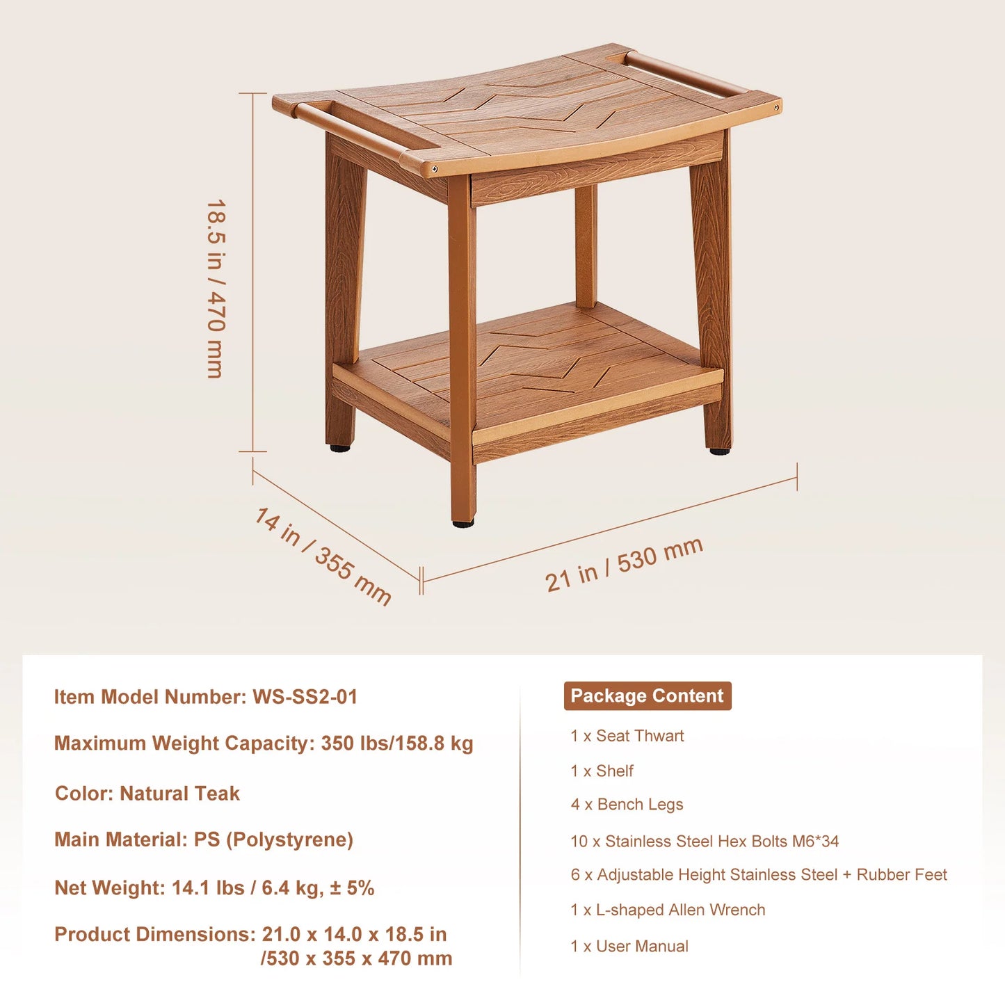 SucceBuy Bamboo Shower Bench With Storage Shelf Waterproof Spa Seat
