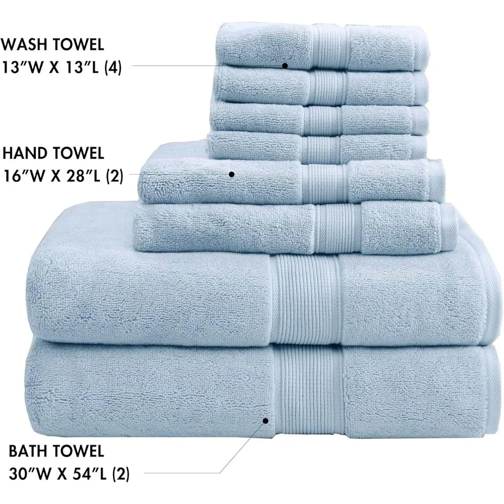 800GSM Cotton Bath Towel Set, 8 Pieces, Ultra Absorbent