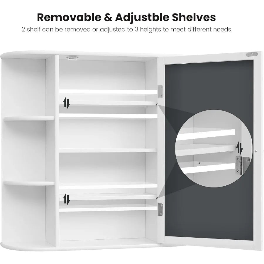 XIUWO Medicine Cabinet With Mirror And Adjustable Shelves For Bathroom