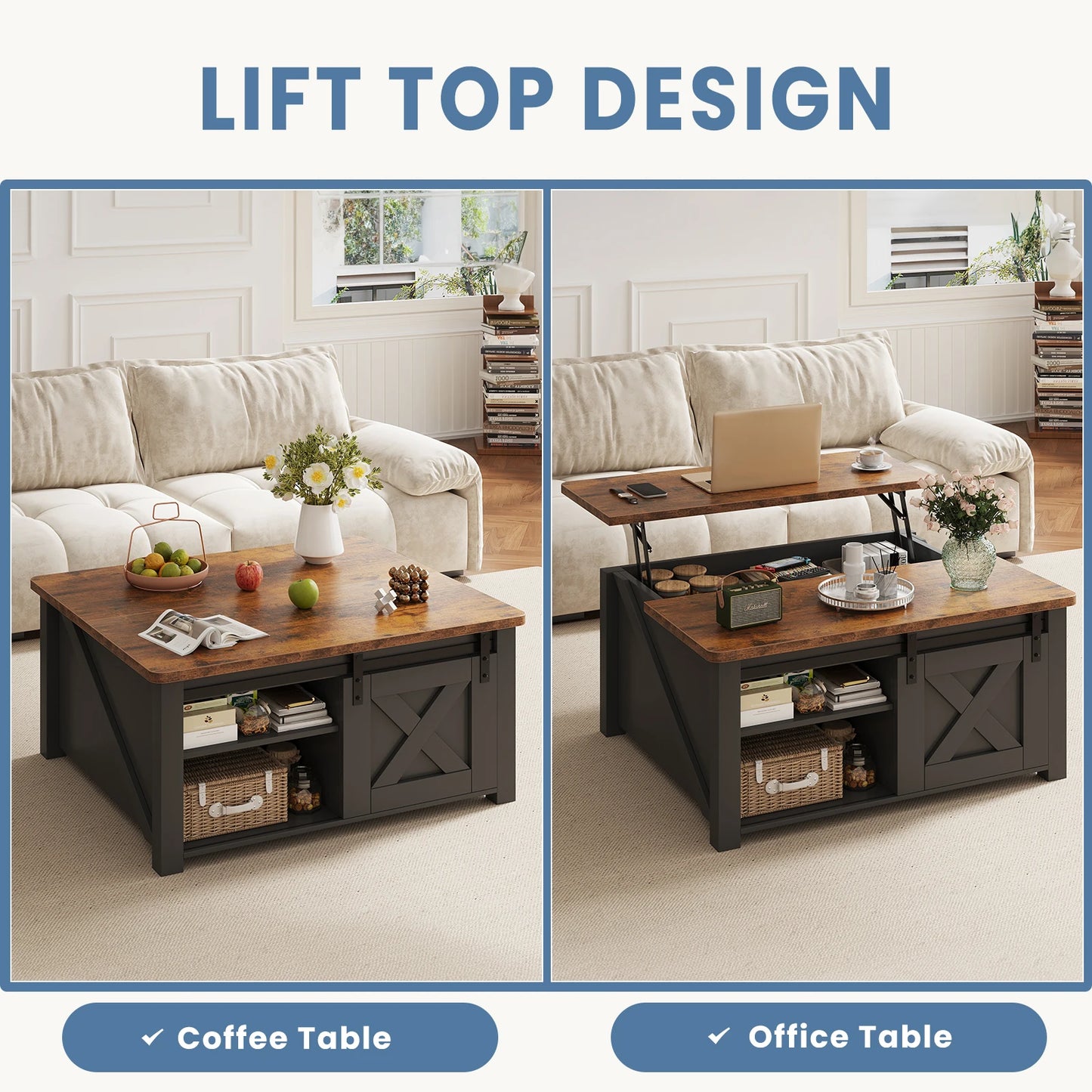 MCQ Wood Lift Top Coffee Table With Adjustable Storage