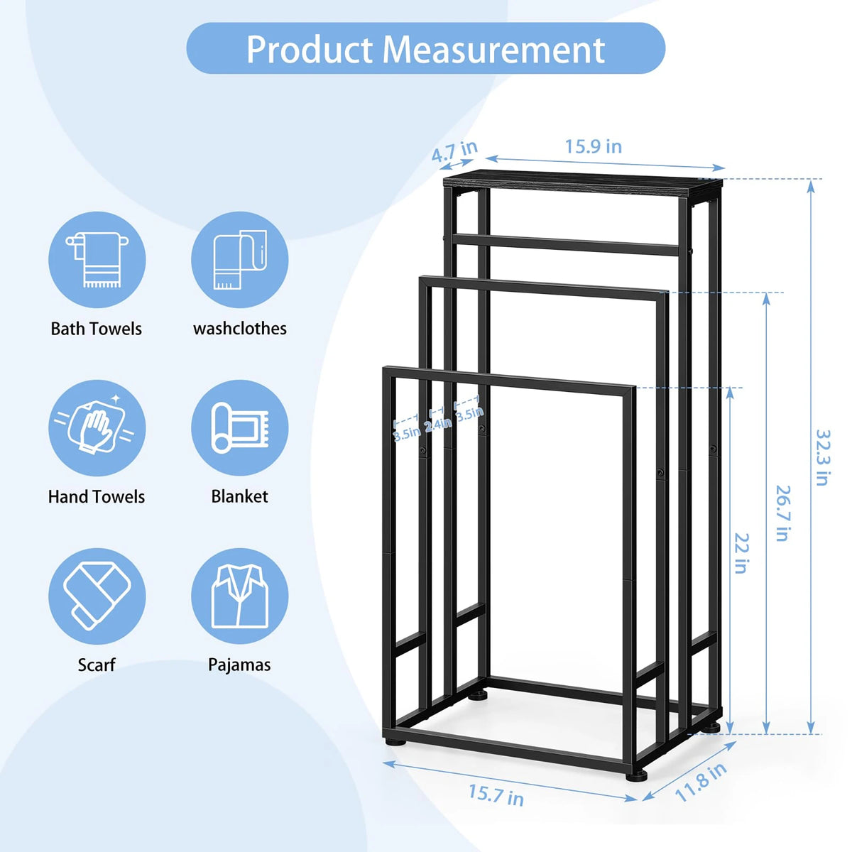 Freestanding Stainless Steel Three Tier Towel Rack With Ventilated Design