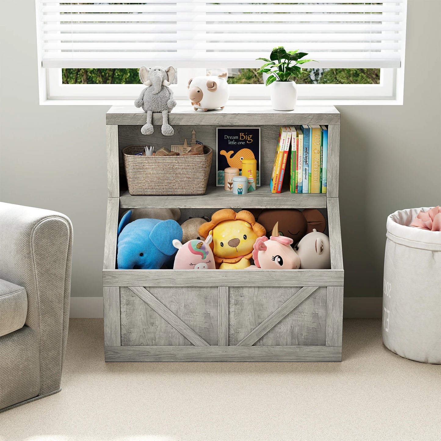 Kids Wooden Bookcase With Toy Storage Cubby Organizer Toddler