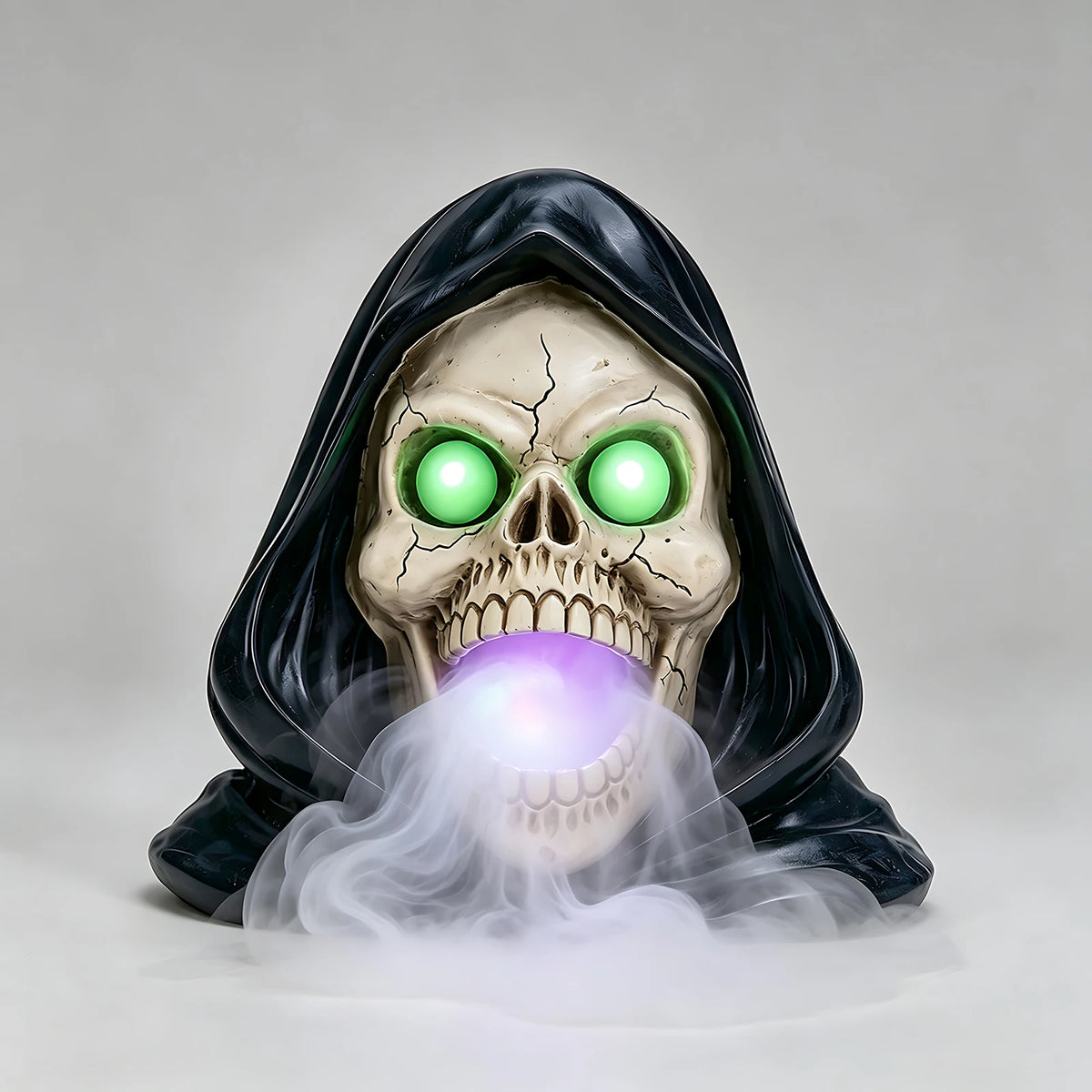 Halloween Grim Reaper Skull Statue With Fog And LED Lights