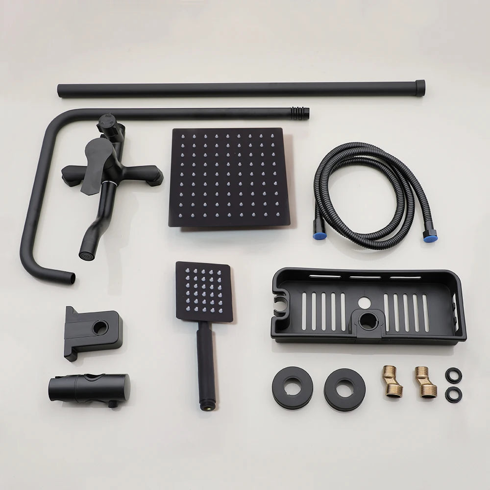KEMAIDI Rainfall Shower Bathtub Faucet Set With Mixer And Shelf