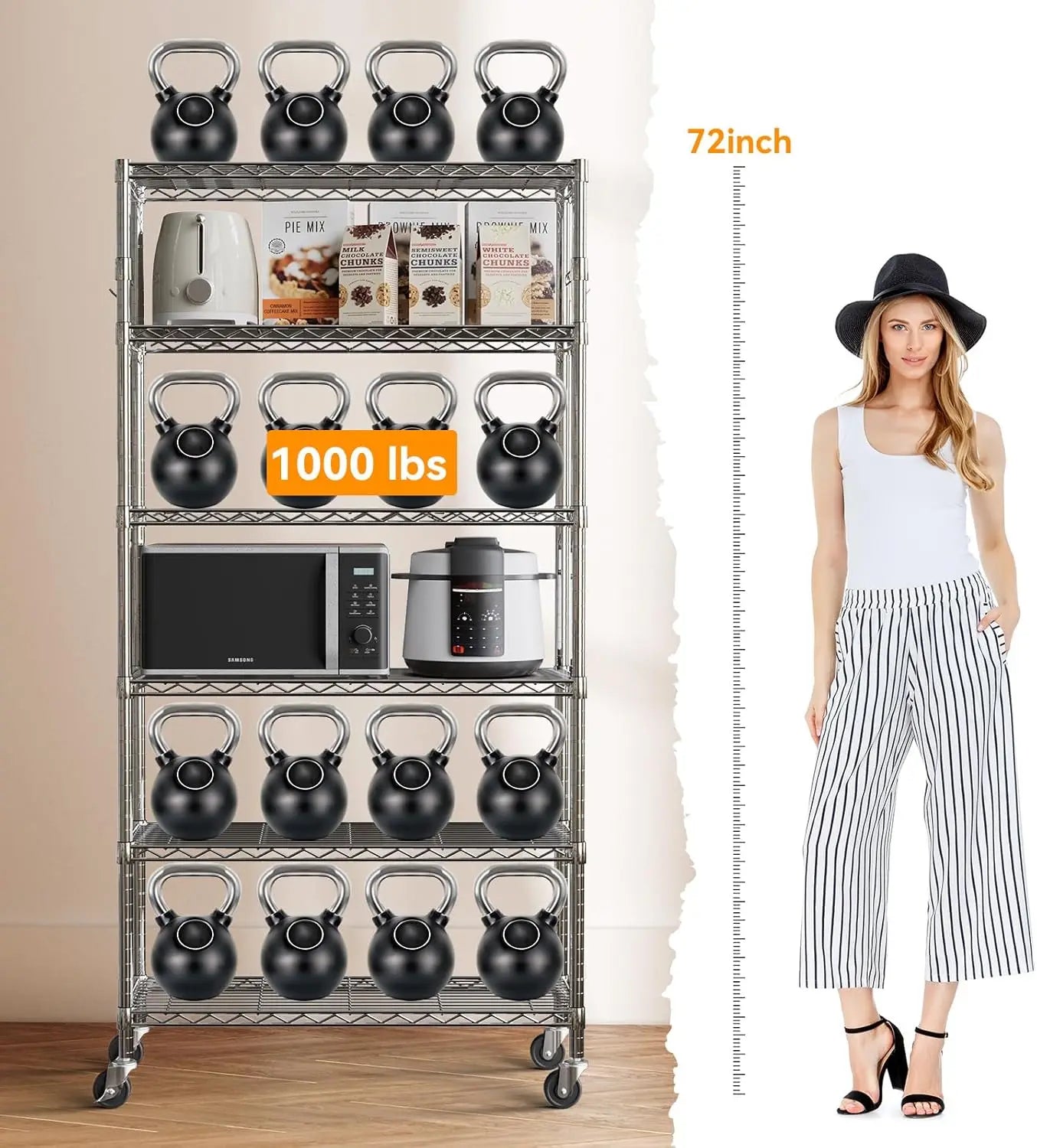 Heavy Duty Rolling Shelving Unit With Wheels And Hooks