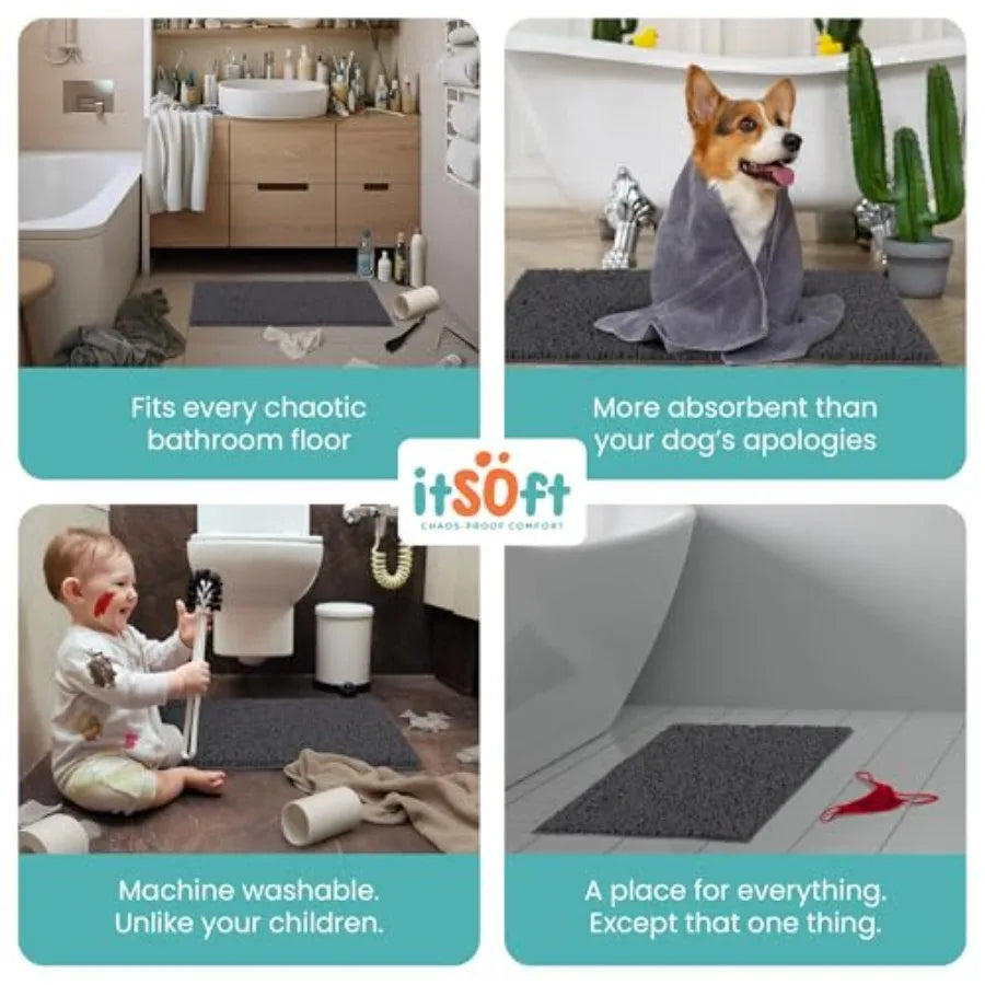 Chenille Bath Mat, Plush Absorbent Quick Dry Non Slip Rug