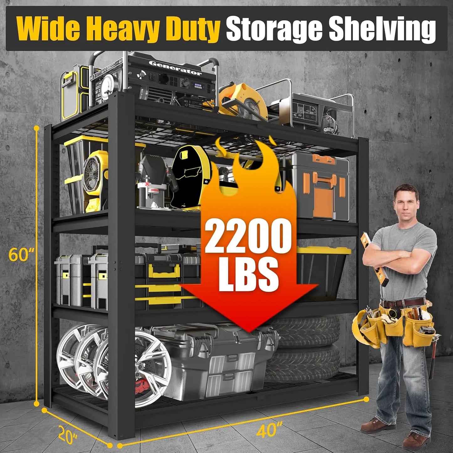 Heavy Duty Garage Shelving Unit 4 Tier Adjustable Metal Storage