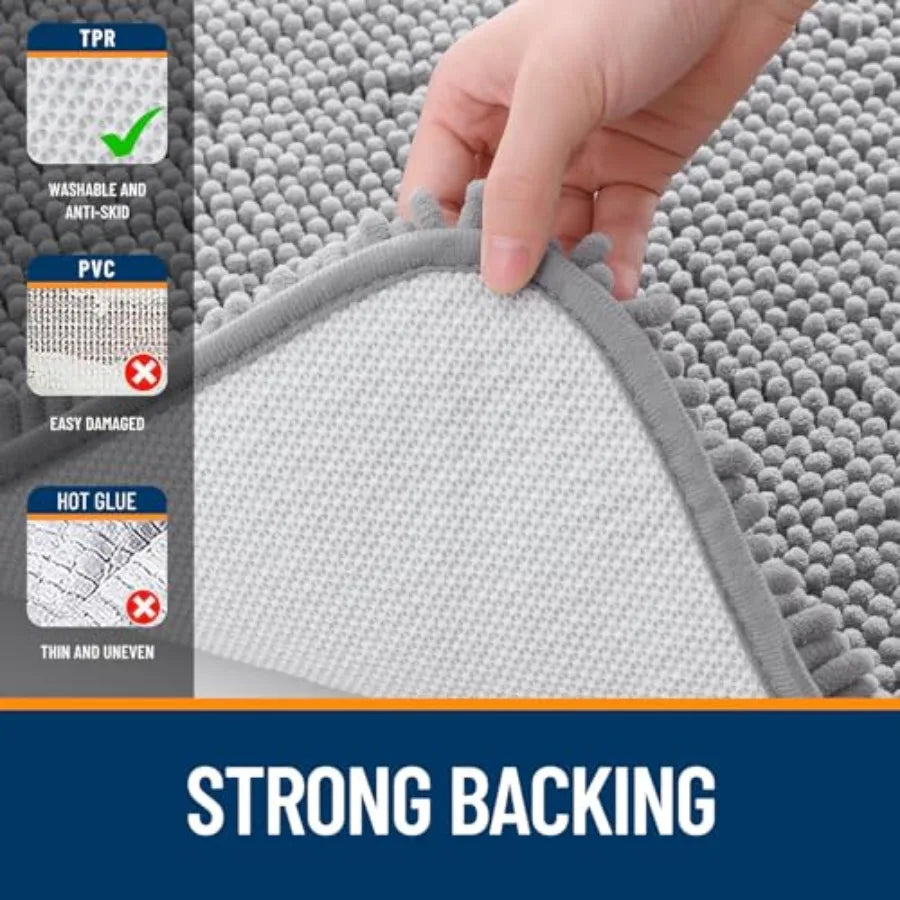 Soft Absorbent Chenille Bath Rug With Rubber Backing